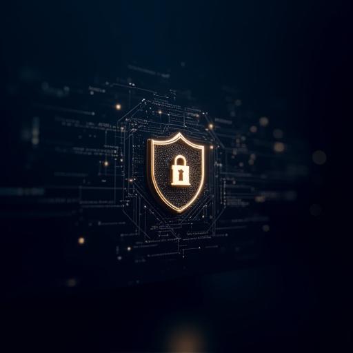 Abstract imagery of digital security and intellectual property symbols